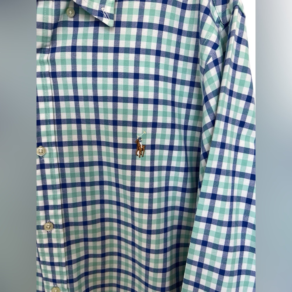 💚 EUC RALPH LAUREN Blue Green White Check Button Down Shirt | Men’s XL - Picture 3 of 10